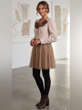 Boho Chic NWT Anthropologie Tweed Rosette Jacket – Romantic & Elegant NWT 150.00